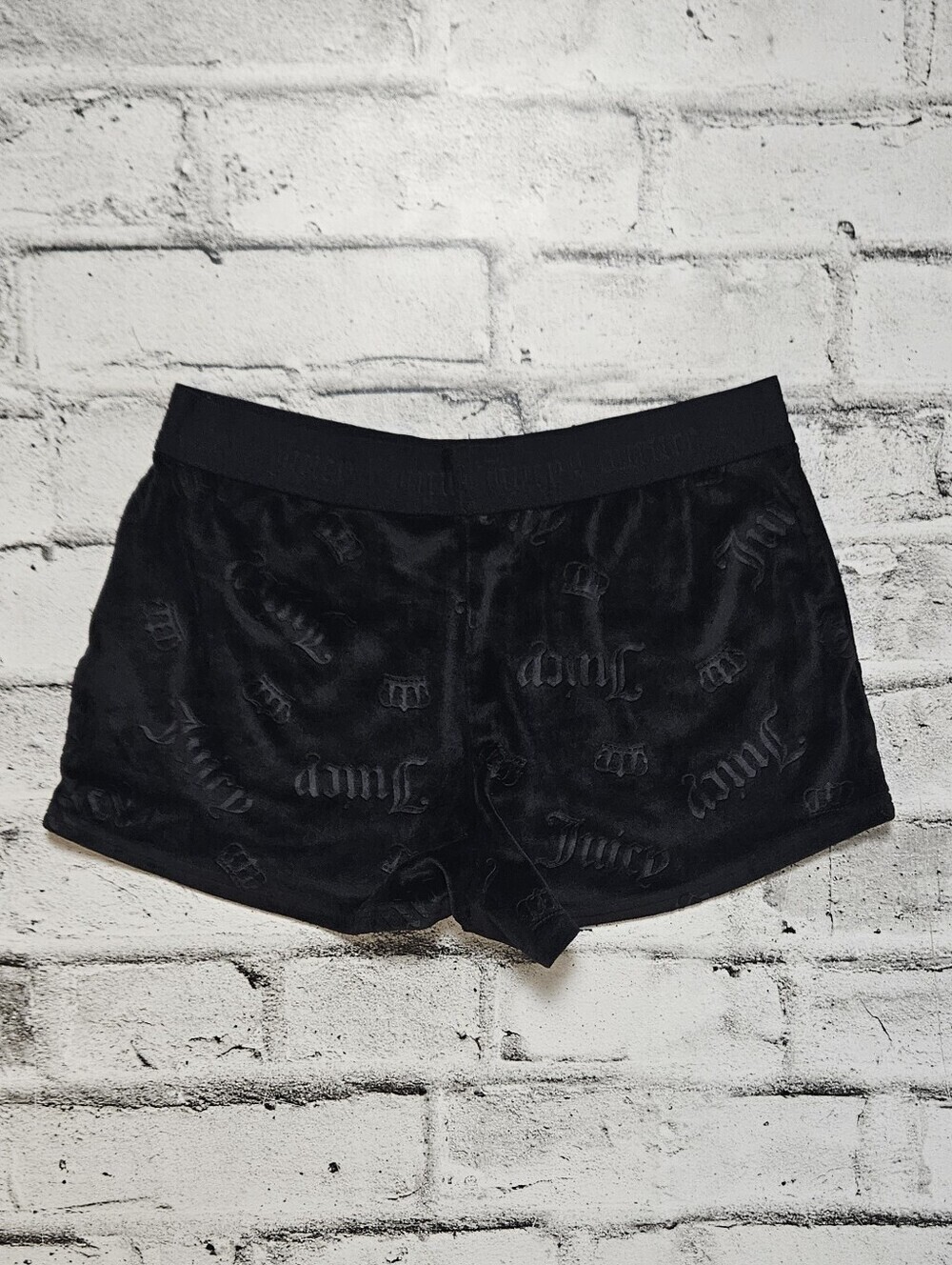 Juicy Couture Black Velour Sleep Shorts Logo Print Small